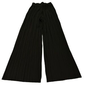 Womens High Rise Wide Leg Pants Sz M Crinkle Pleat Pull On Tie Bow‎ Flowy Black
